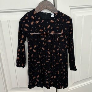 3Pommes Little Girl’s Long Sleeve Black & Copper Leaf Dress